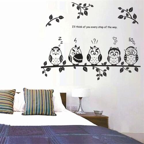 Vivid Creative monochrome cute owl wall sticker Living room bedroom wall decoration Simple style art mural kids room decoration