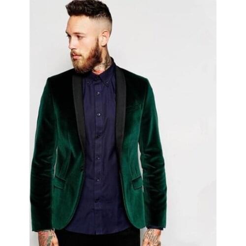 Green velvet jacket black shawl lapel groom groomsman men suit jacket best man Mens suit 2 piece set (jacket + pants)