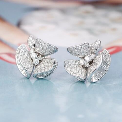 2020 Trendy Luxury 925 Sterling Silver Begonia Flowers Earrings for Women Dazzling Zircon Ear Stud Earing Korean Jewelry