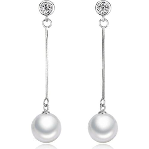 SHQIYAYI Womens CZ Crystal Simulated Pearl Bridal Long Chain Dangle Drop Earrings Fashion Jewelry Accessories 083