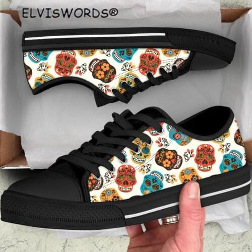 ELVISWORDS Women Shoes Sugar Skull Printed Casual Ladies Walking Shoes Breathable Vulcanized Shoes for Woman Female Chaussure