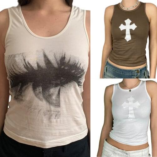 2021 Summer Women Printed Tank Top Adults Summer Slim Fit Sleeveless U-shaped Neck Pullover