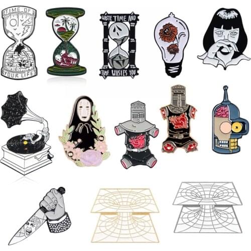 Badge gift New pattern Punk Enamel Brooch Hourglass ghost skeleton Halloween jewelry knight dagger Robot Creative Lapel Pin