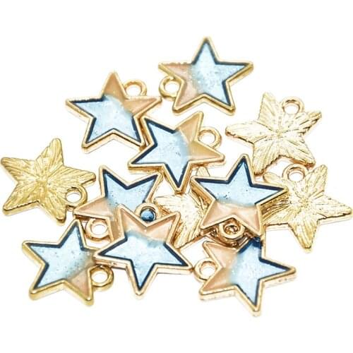 MENGJIALE 15pcs/lot Charms Jewelry Findings DIY Accessories Star Pendant KC Gold Color Enamel 15x15mm