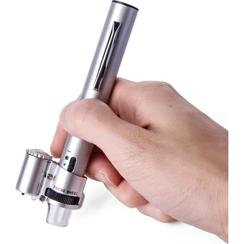 100X Gem Jewelry Handheld Pocket Microscope Loupe Focus Adjustable Magnifier with 2 LEDs