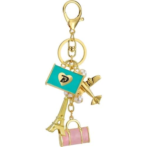 2021 Crystal Tower Airplane Pearl Bag Keychains Car Keyrings Womens Bag Accessories Keychain Rhinestone Keys Pendant Jewelry