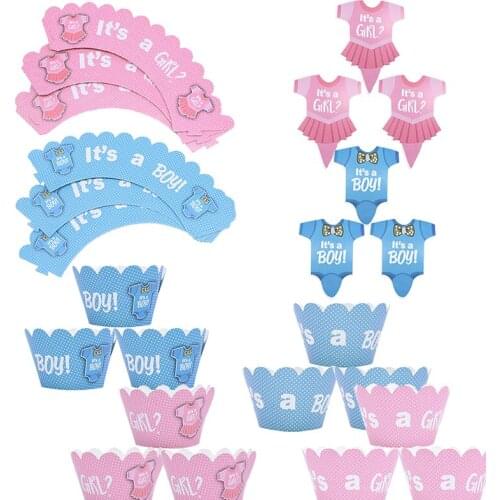 24Pcs/Bag Baby Shower Cupcake Toppers Boy Girl Christening Blue Birthday Party Decorations Kids Festive Event Party Supplies