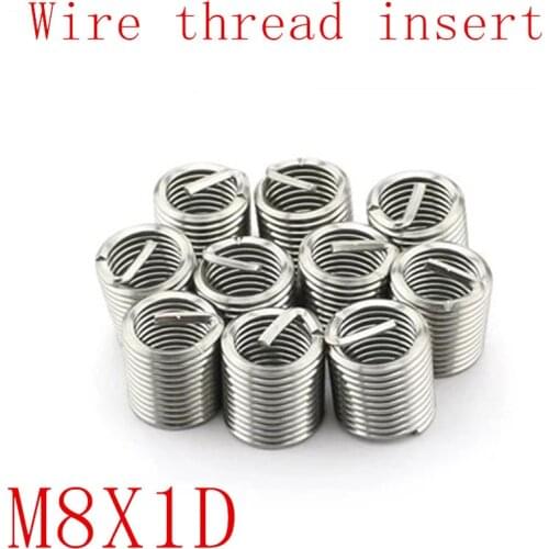 50Pcs M8*1D Stainless Steel Coiled Wire Helical Screw Thread Inserts M8 Screw Bushing self tapping thread repair tool