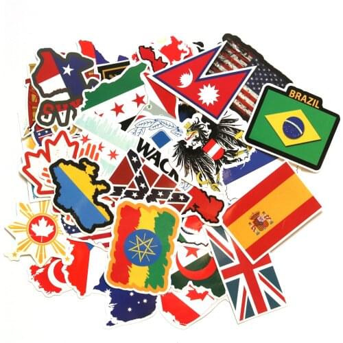 52PCS National Flags Stickers For Waterproof Decal Laptop Motorcycle Luggage Snowboard Fridge Phone Car Sticker