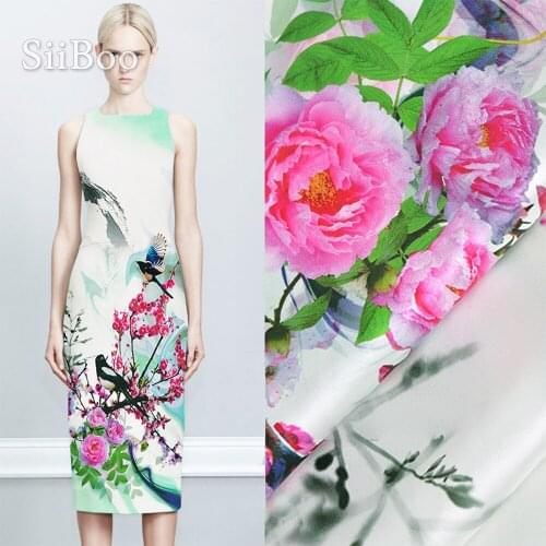American peach blossom positional printed heavy weighted spandex silk fabric for women summer dress shirt telas tissus SP6125