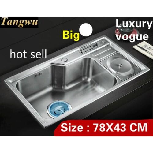 Free shipping Apartment luxury kitchen single trough sink vogue food grade 304 stainless steel big hot selling 780X430 MM