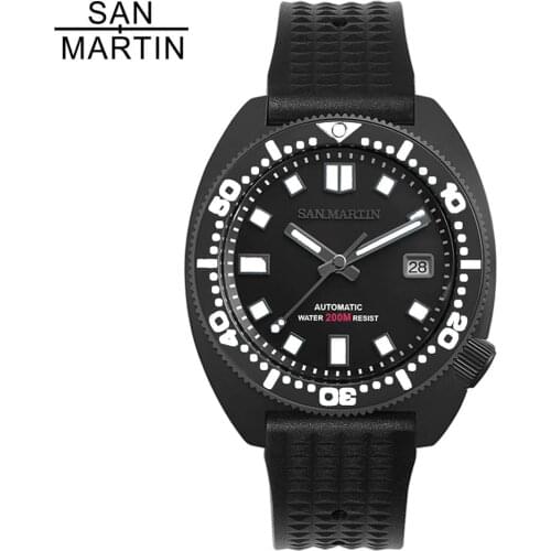 San Martin Black Tuna 6105 Stainless Steel Dive Men Watches Colorful Super Luminous Sapphire 20Bar Automatic Men Wrist watch New