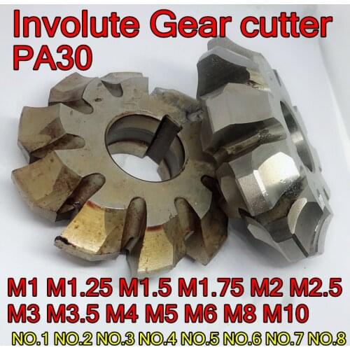 Involute HSS-M2 Gear Milling cutter PA30 degrees M1 M1.25 M1.5 M1.75 M2 M2.5 M3 M3.5 M4 M5 M6 M8 M10