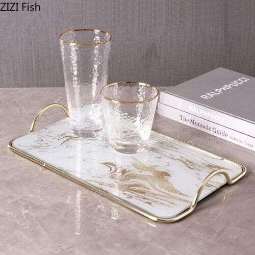 European Glass Trays Decorative Storage Tray Afternoon Tea Dessert Plate Dressing Table Cosmetic Boxes Jewelry Display Plate