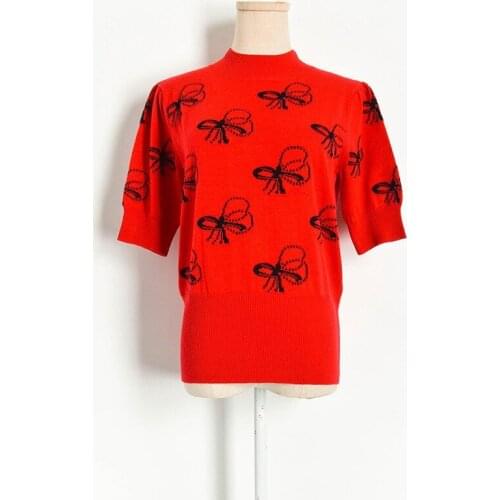 Spring Summer New Arrival Women Knitted T Shirts Korean O Neck Short Sleeve T Shirt Vintage Butterfly Kawaii Tee Tops