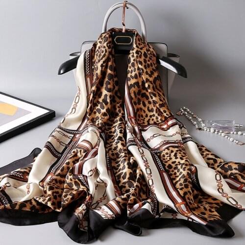 Leopard Print Silk Hijab Scarf Women Luxury Foulard Cheveux Femme Decoration Bandana Long Wrap Casual Shawls Scarves For Ladies