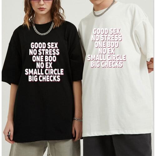 Summer Funny Good Sex No Stress One Boo No Ex Small Circle Big Checks T Shirt Letter Print TShirt Oversized 100% Cotton Tee Top
