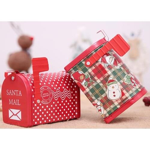 Hot 1/5PC Christmas Supplies Christmas Candy Box Craft Iron Storage Box Organizer Tin Box Mailbox Xmas Ornaments paper Box Gift
