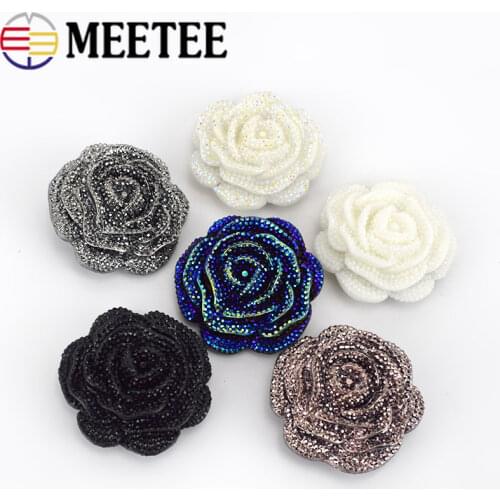 Meetee 5/10/20pc 46mm Plastic Resin Rhinestone Buttons Rose Flower Coat Decor Buckle DIY Garment Scrapbooking Sewing Accessories