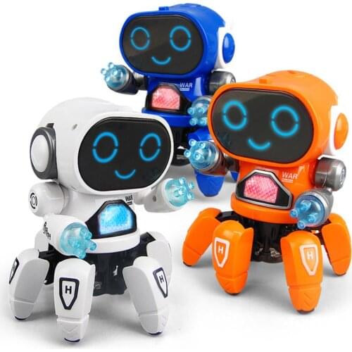 Cute 6-Claws Colorful LED Light Music Dancing Mini Electric Robot Kids Educational Toys for Children Gifts