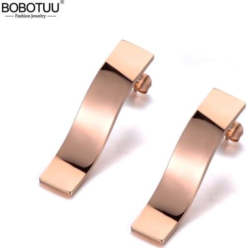 BOBOTUU Trendy Titanium Stainless Steel Waves Shape Geometry Earrings Bohemia Party Earrings Jewelry For Women Girls BE19314