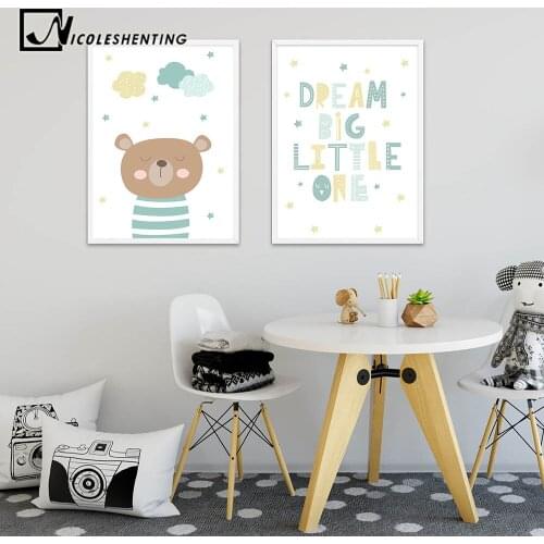 Cartoon Bear Baby Nursery Wall Art Canvas Painting Minimalist Posters Prints Nordic Kids Decoration Pictures Living Room Decor