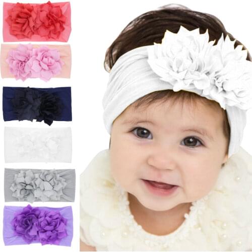 Baby girls Nylon Headband Toddler headbands Wide nylon head wraps Infant headbands FLOWER Nylon Headwrap One size fit all HB266S