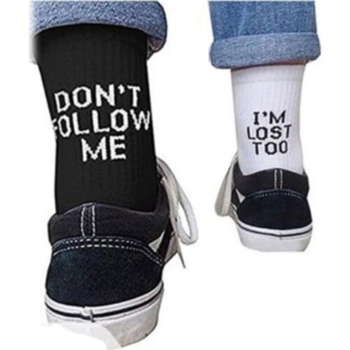 Don't Follow Me I'm Lost Too Creative High Quality Harajuku Fashion Men Woman street Cotton Unisex happy Funny socks Christmas
