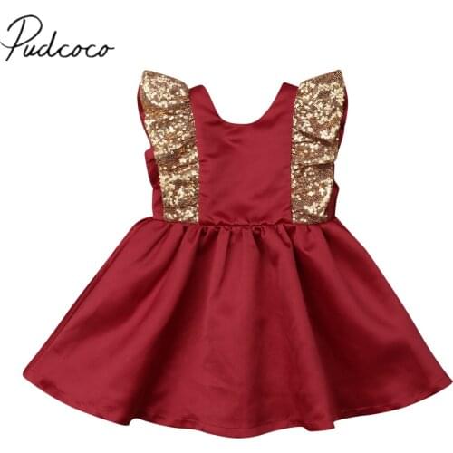 2018 Brand New Formal Princess Infant Kids Baby Girls Dress Sequined Bowknot Ruffles Petal Sleeve Backless A-Line Sundress 6M-5Y