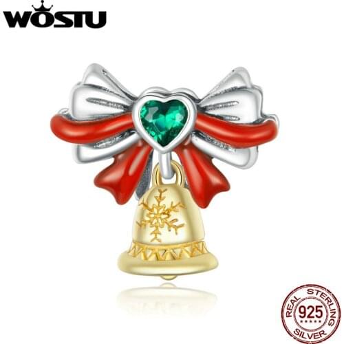 WOSTU New 925 Sterling Silver Merry Christmas Jingle Bell Metal Charm Making Charm fit Original Bracelet DIY Beads Bijoux 1668