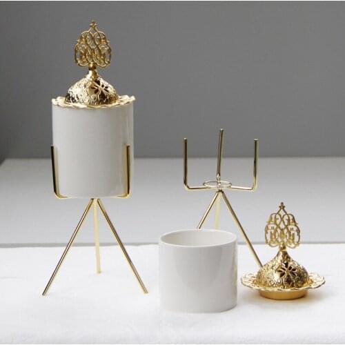 Simple and Modern Golden Incense Burner Middle East Arabian Golden Metal Ceramic Combination Incense Burner To Purify The Air
