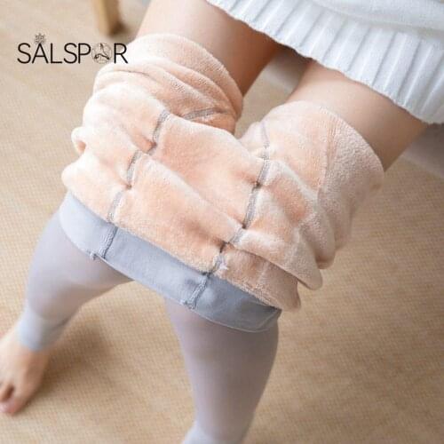 SALSPOR Velvet Leggings Winter Women Warm Leggins Thickened High-Waist Double-Layer Translucent Legging Cold Resistance
