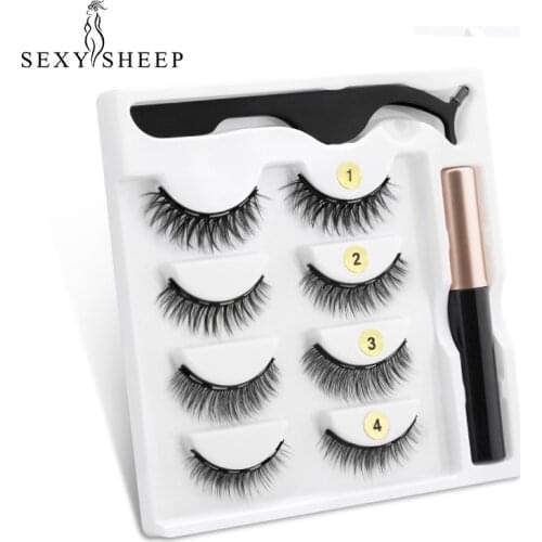 SEXYSHEEP 2/4 pairs 3D Magnetic Eyelashes Magnet Eyeliner Fake lashes Waterproof Liquid Long Lasting Eyelashes Set for Makeup