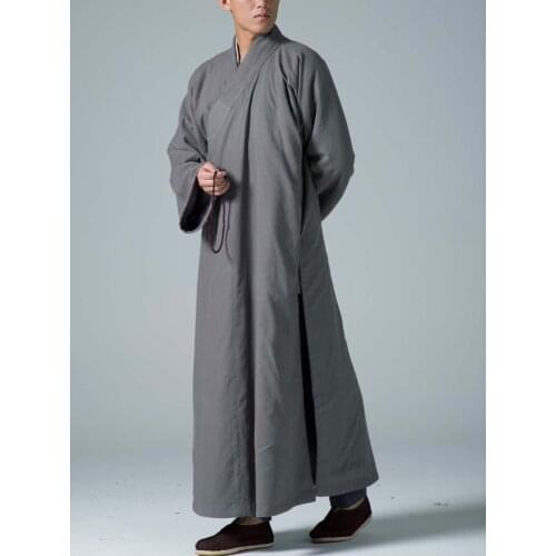 Unisex Autumn&Winter buddhist Cotton&linen zen monk suits lay gown meditation robe martial arts uniforms