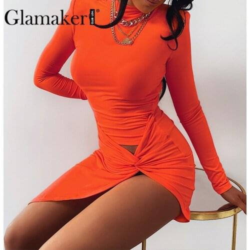 Glamaker Party bodycon knot midi sexy dresses Autumn winter dinner Irregular hem chic elelgant vestidos Fashion bandage dress