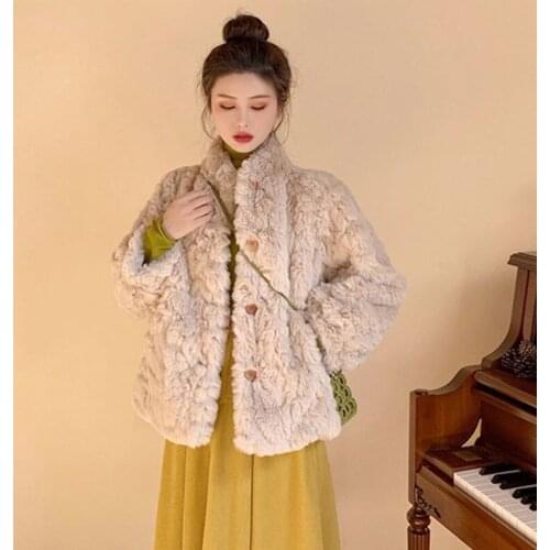 2021 Autumn Winter Women New Elegant Mink Faux Fur Coat Lady Thick Warm Button Furry Outerwear Female Solid Fake Fur Jacket M358