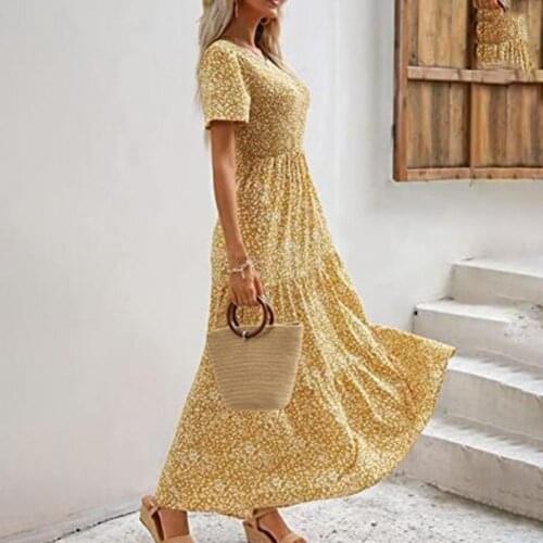 Everkaki Boho Floral Print Maxi Dress Women Summer Beach Ethnic Vestidos Ladies Long Dresses Female 2021 Spring New