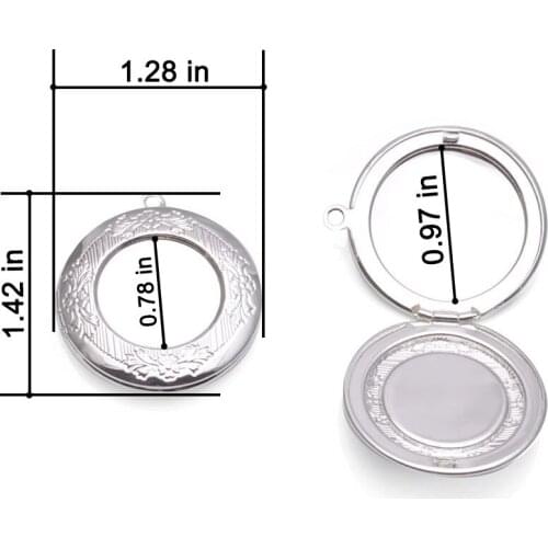 1Pc 32mm Hollow Photo Locket Frame Pendant Diffuser Pendant For DIY Essential Oil Necklace