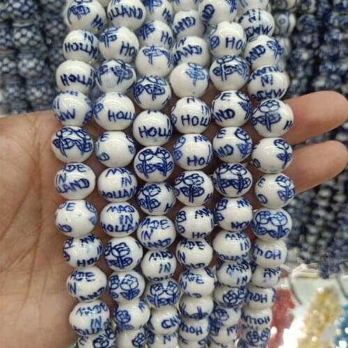 10pcs 12mm Round Hand Painted Ceramic Beads Two Flowers MADE IN HOLLAND Word Loose Bead For Jewelry Making DIY Bracelet Necklace