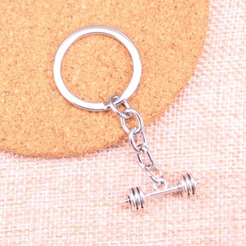 20pcs fitness equipment barbell Keychain 25*7*7mm Pendants Car Key Chain Ring Holder Keyring Souvenir Jewelry Gift