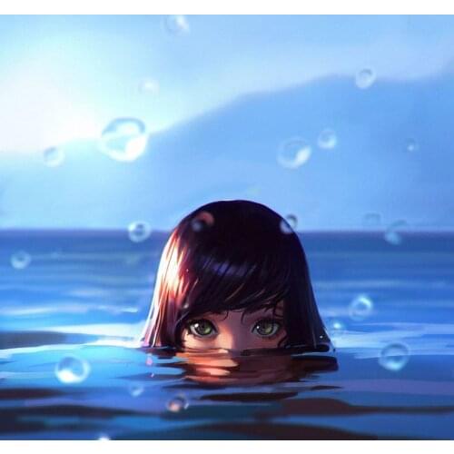 5D DIY Poured Glue Diamond Painting Kits Scalloped Edge Cool Anime Girl Unique Handcraft Gift Home Wall Decoration Soft Canvas