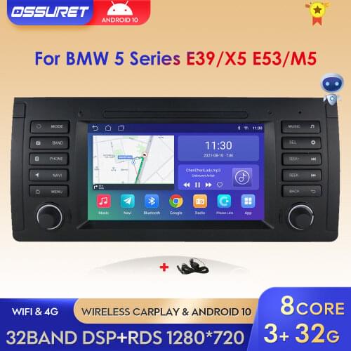 Android 10 Car Radio Navigation for BMW 5 Series E39 X5 E53 M5 7 E38 2000-2007 GPS Wifi 4G BT 7'' SWC DVR Stereo Mirror-link OBD