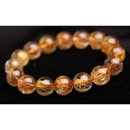 13mm Natural Copper Rutilated Quartz Crystal Transparent Round Bead Bracelet Women Men Stretch Bracelets