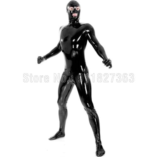 Full Cover Black Latex Catsuit Latex Rubber Party Fetish sexy Gummi Fashion Catsuit Bodysuit with Back Crotch Zipper Customized
