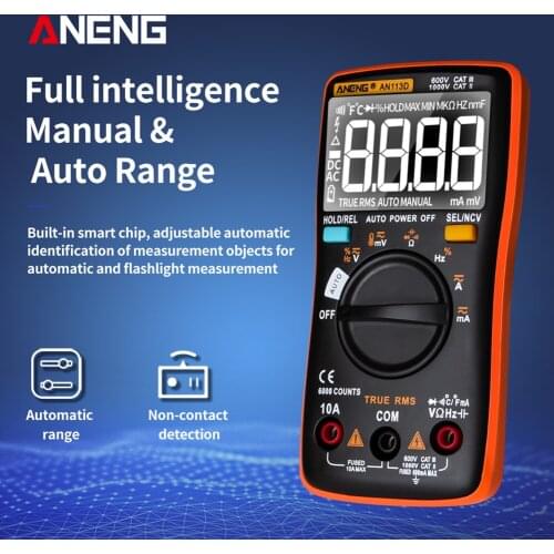 ANENG AN113D Digital Multimeter 6000 Counts Electrical Meter Transistor Tester Temperature Auto Ranging AC/DC Voltage Meter