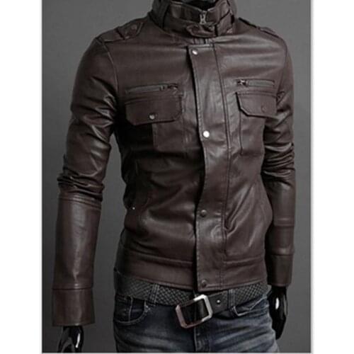 Black brown khaki European and American fashion wild punk style M-XXL pu jacket Korean men Slim Men pu leather motorcycle jacket