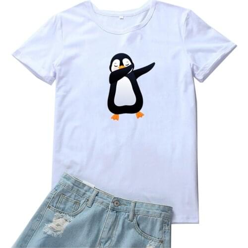Dancing Penguin T Shirt for Women Kawaii Printing Camiseta Mujer Funny O-neck Women Tshirt Cute Cartoon Animal Women Tees Tops