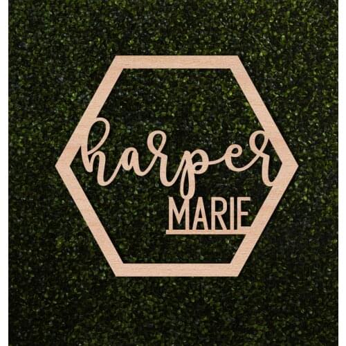 Geometric Name Sign Hexagon, Baby Girl Name Sign for Nursery, Wooden Name Sign Custom