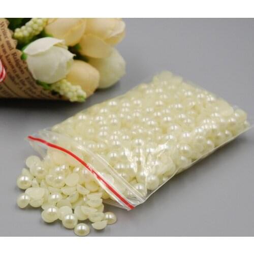 Hot sale 6mm 500pcs White Pearls Ivory Color Half Round Pearl Craft ABS Imitation Pearl Resin Scrapbook Beads For DIY Nail Art