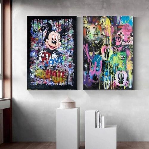 Graffiti Disney Colorful Canvas Painting Mickey Mouse Posters and Prints Wall Art Picture For Living Room Decor No Frame